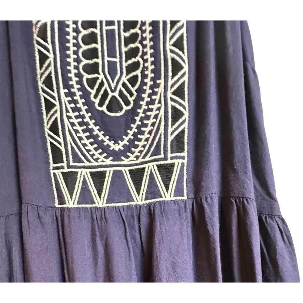 Pull & Bear Navy Embroidered Maxi Dress Boho Racerback Sleeveless Small